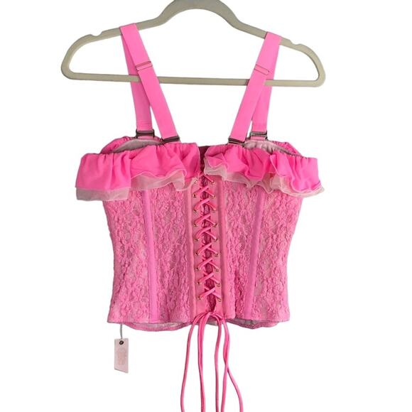 HAH x FREE PEOPLE Lace Corset Top Women M Rose Fairy Regencycore Boho Barbie NWT - Picture 6 of 16